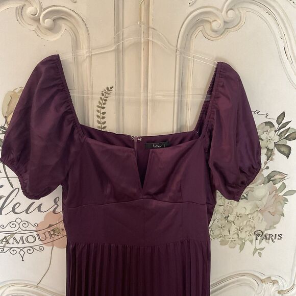 Lulus Flawless Forever Dress Women's L Dark Purple Midi Satin Pleated NWT - Picture 5 of 11
